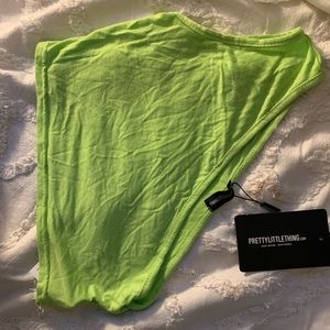One shoulder lime green crop top